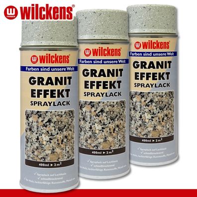 Wilckens 3 x 400 ml Granit-Effekt Spraylack Effektlack Hellgrau Granit Look
