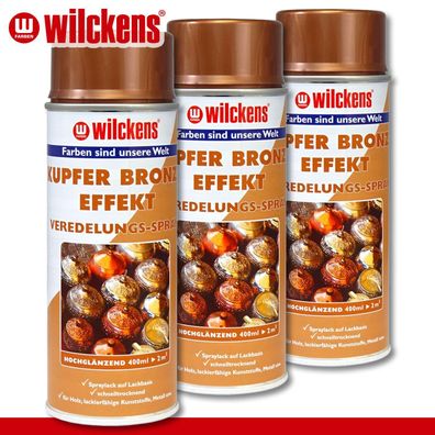 Wilckens 3 x 400 ml Kupfer Bronze Effekt Veredelungs-Spray hochglänzend