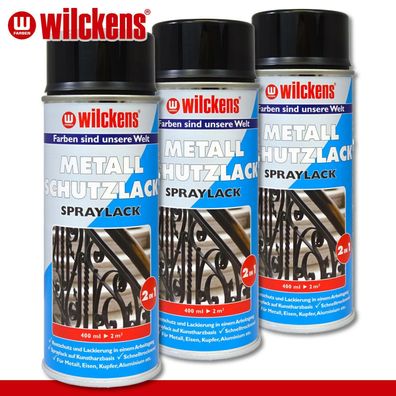 Wilckens 3 x 400 ml Metall-Schutzlack Spraylack 2in1 schwarz
