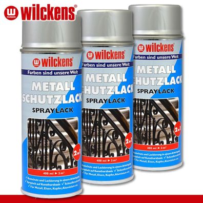 Wilckens 3 x 400 ml Metall-Schutzlack Spraylack 2in1 silber