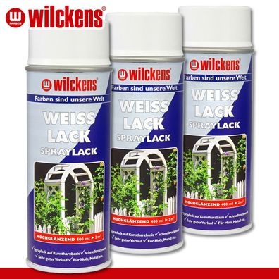 Wilckens 3 x 400 ml Weißlack Spray hochglänzend innen & außen Holz Metall