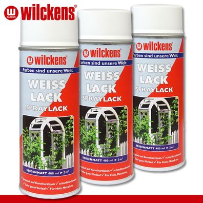 Wilckens 3 x 400 ml Weißlack Spray seidenmatt innen & außen Holz Metall