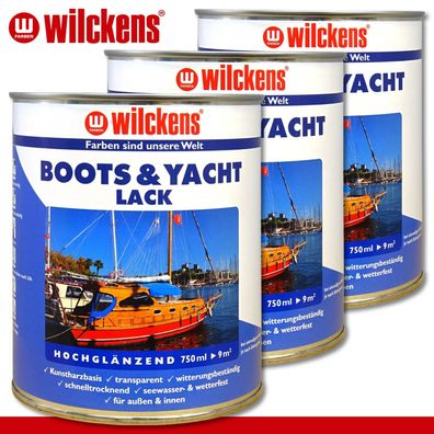 Wilckens 3 x 750 ml Boots & Yachtlack farblos Bootslack Yachtlack Schiffslack