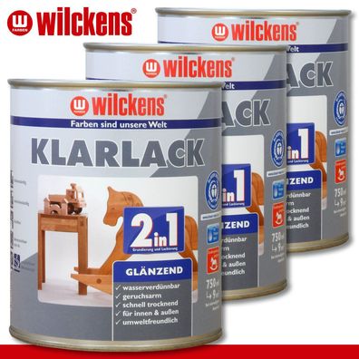 Wilckens 3 x 750 ml Klarlack 2in1 glänzend umweltfreundlich Holz innen & außen