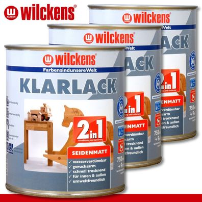 Wilckens 3 x 750 ml Klarlack 2in1 seidenmatt umweltfreundlich Holz innen & außen