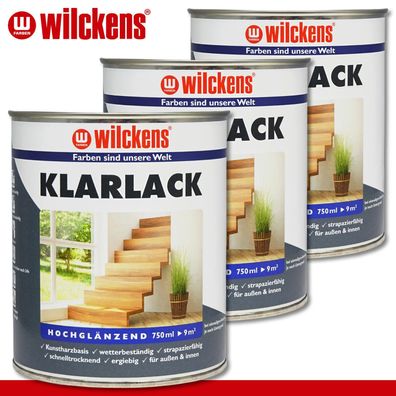 Wilckens 3 x 750 ml Klarlack hochglänzend innen & außen Spezial Decklack