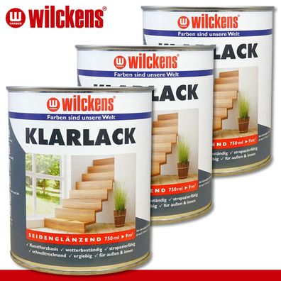 Wilckens 3 x 750 ml Klarlack seidenglänzend innen & außen Spezial Decklack
