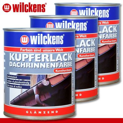 Wilckens 3 x 750 ml Kupferlack Dachrinnenfarbe glänzend Eisen Holz Beton Stahl