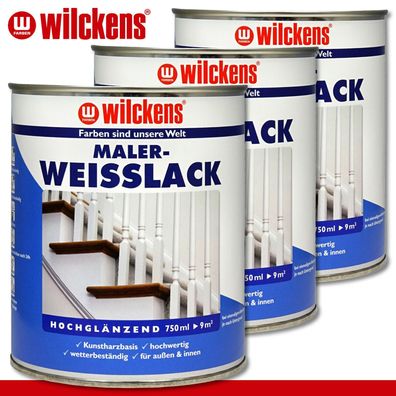 Wilckens 3 x 750 ml Maler-Weißlack Alkydharzlack Holz Metall innen & außen