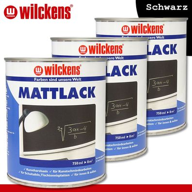 Wilckens 3 x 750 ml Mattlack schwarz Schultafellack Kunstschmiede innen & außen