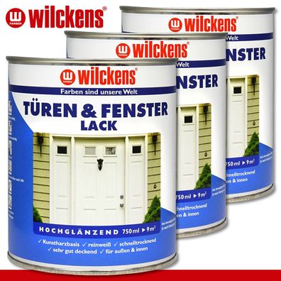 Wilckens 3 x 750 ml Türen & Fensterlack weiß Türenlack Lackfarbe innen & außen