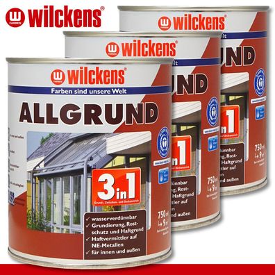 Wilckens 3x750 ml 3in1 Allgrund Grau Metallschutz Rostschutz Haftgrund NE-Metall