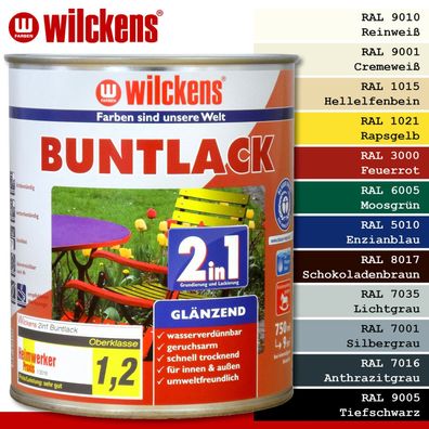 Wilckens 750 ml Buntlack 2in1 glänzend Hybrid-Technologie 12 Farben zur Auswahl