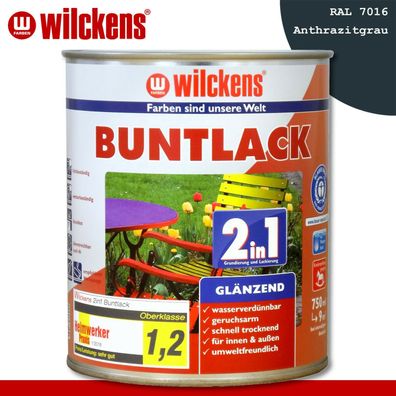 Wilckens 750 ml Buntlack 2in1 glänzend RAL 7010 Anthrazitgrau innen und außen