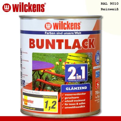 Wilckens 750 ml Buntlack 2in1 glänzend RAL 9010 Reinweiß innen und außen