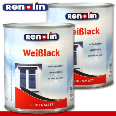 Wilckens Renolin 2 x 750 ml Weißlack seidenmatt Holz Eisen Stahl innen und außen