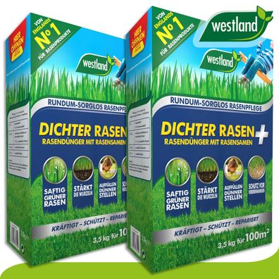 Westland 2x 3,5kg Dichter Rasen - Dünger + Samen »Englands Nr 1« Nachsaat Garten
