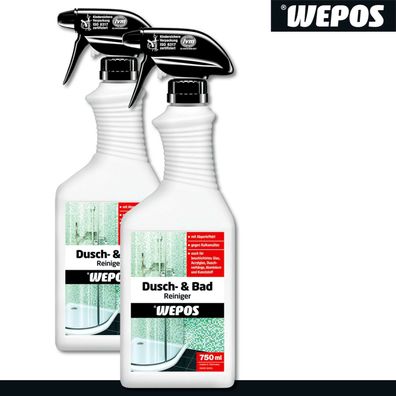 Wepos 2 x 750 ml Dusch- & Bad Reiniger Gebrauchsfertig Abperleffekt Duschvorhang