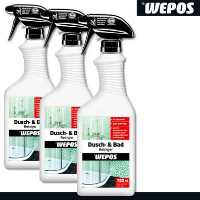 Wepos 3 x 750 ml Dusch- & Bad Reiniger Gebrauchsfertig Abperleffekt Duschvorhang