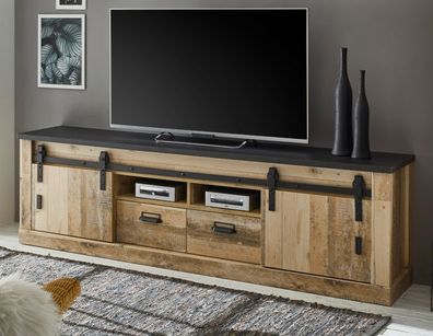 TV Schrank Lowboard Fernsehschrank Board Used Wood Vintage 200 cm Stauraum Stove