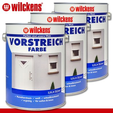 Wilckens 3 x 2,5 l Vorstreichfarbe weiß auf Kunstharzbasis für innen und außen
