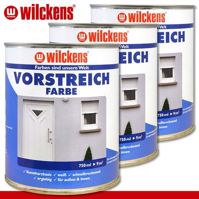 Wilckens 3 x 750 ml Vorstreichfarbe weiß auf Kunstharzbasis für innen und außen