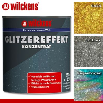 Wilckens 250ml Glitzereffekt Konzentrat in Gold Silber Regenbogen für Wandfarben