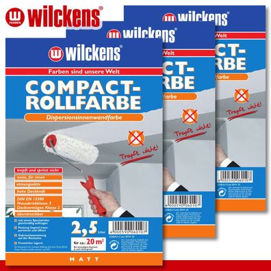 Wilckens 3 x 2,5 l Compact Rollfarbe Weiß Dispersionsfarbe Wandfarbe Innen