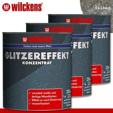 Wilckens 3 x 250 ml Glitzereffekt Konzentrat Silber Additiv für Wandfarben
