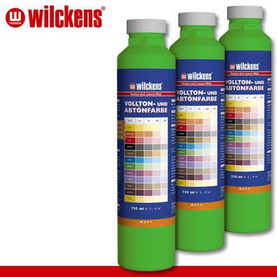 Wilckens 3 x 750 ml Vollton- & Abtönfarbe | Apfelgrün | Wandfarbe wetterbständig