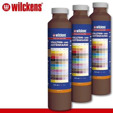 Wilckens 3 x 750 ml Vollton- & Abtönfarbe | Braun | Wandfarbe wetterbständig
