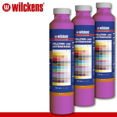 Wilckens 3 x 750 ml Vollton- & Abtönfarbe | Fuchsia | Wandfarbe wetterbständig