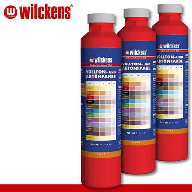 Wilckens 3 x 750 ml Vollton- & Abtönfarbe | Rot | Wandfarbe wetterbständig