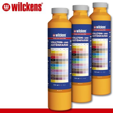 Wilckens 3 x 750 ml Vollton- und Abtönfarbe | Bast | Wandfarbe wetterbständig