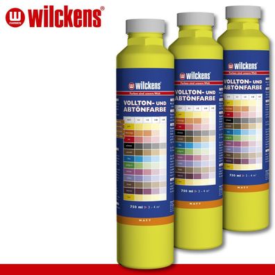 Wilckens 3 x 750 ml Vollton- und Abtönfarbe | Gelb | Wandfarbe wetterbständig