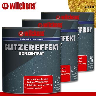 Wilckens 3x250ml Glitzereffekt Konzentrat Gold Additiv f. wasserbasierte Farben