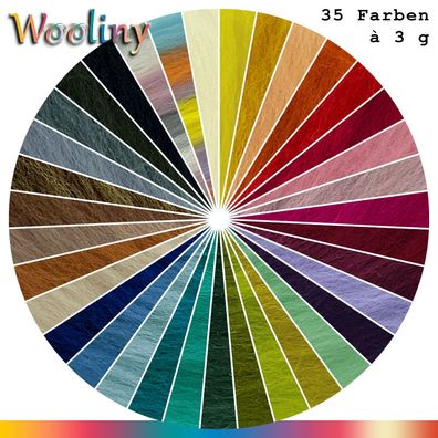 Wooliny Set: 35 Farben à 3 g Filzwolle Merinowolle Märchenwolle
