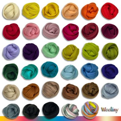 Wooliny Set: 35 Farben mit je 3 g Filzwolle Merinowolle Märchenwolle