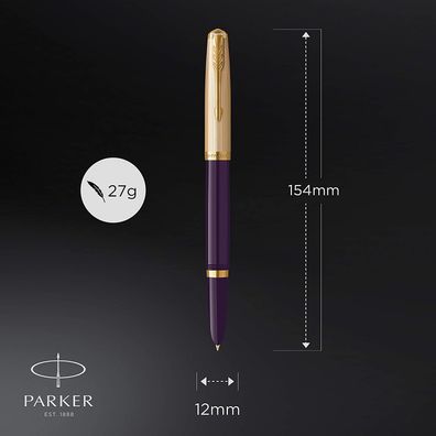 Parker 51 Deluxe Füller | Luxuriöser Pflaumenblauer Schaft mit Goldzierteilen | ...