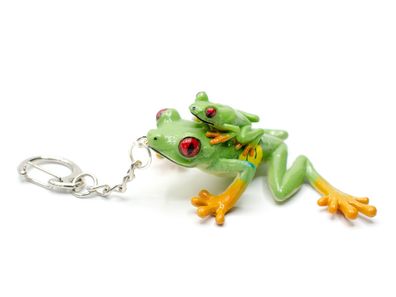 Rotaugenlaubfrosch mit Baby Schlüsselanhänger Miniblings Anhänger Frosch grün