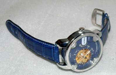 Goer Time 2 Automatik Quartz Designer Armband Uhr 3 Bar Masiv 117gr Navy Leder