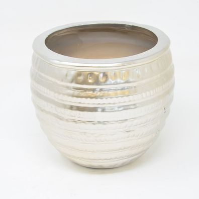 Pflanztopf Dekotopf Übertopf Keramik silber matt mit Querrillen Ø 15 cm