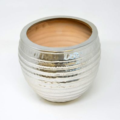 Pflanztopf Dekotopf Übertopf Keramik silber matt mit Querrillen Ø 18 cm