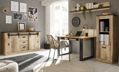 Büro Möbel komplett Set Arbeitszimmer Einrichtung 4-tlg. Used Wood Vintage Stove