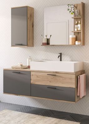 Badmöbel Badezimmer Set Eiche grau Waschtisch komplett Mit Waschbecken Bad Mason