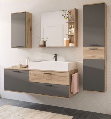 Badmöbel Badezimmer Set Bad komplett inklusive Waschbecken Eiche und grau Mason