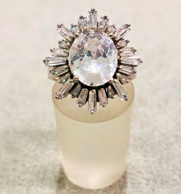 925/ Silberring mit weißen Bergkristall, Ringgröße 63, Unikat