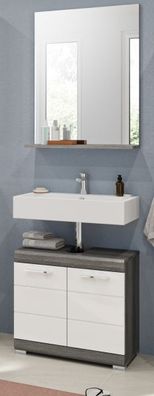 Badmöbel Set mit Waschbeckenunterschrank Badspiegel 60 cm weiß Hochglanz Scout