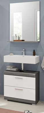 Badmöbel Set Waschbeckenunterschrank Spiegel weiß Hochglanz grau 60 cm Bad Scout