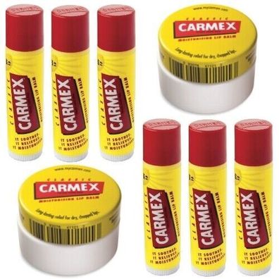 Carmex Classic Lippenbalsam 6x Original STICK + 2 Tiegel Lip Balm WoW